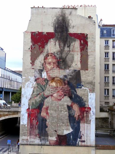 Jérôme Thomas / Borondo paints "Les Trois Ages", a new mural in Paris, France